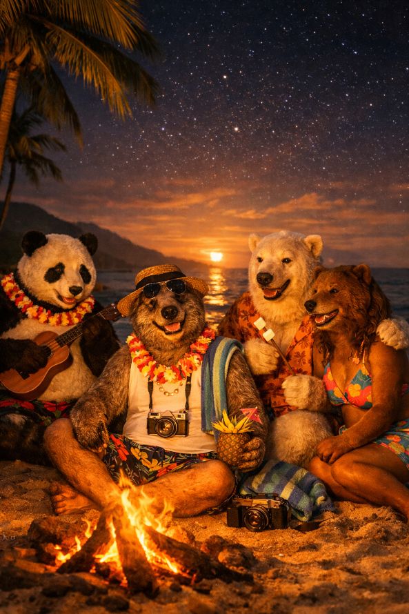 A little fire on the beach at sunset